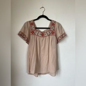 Madewell Boho Embroidered square neck peasant blouse